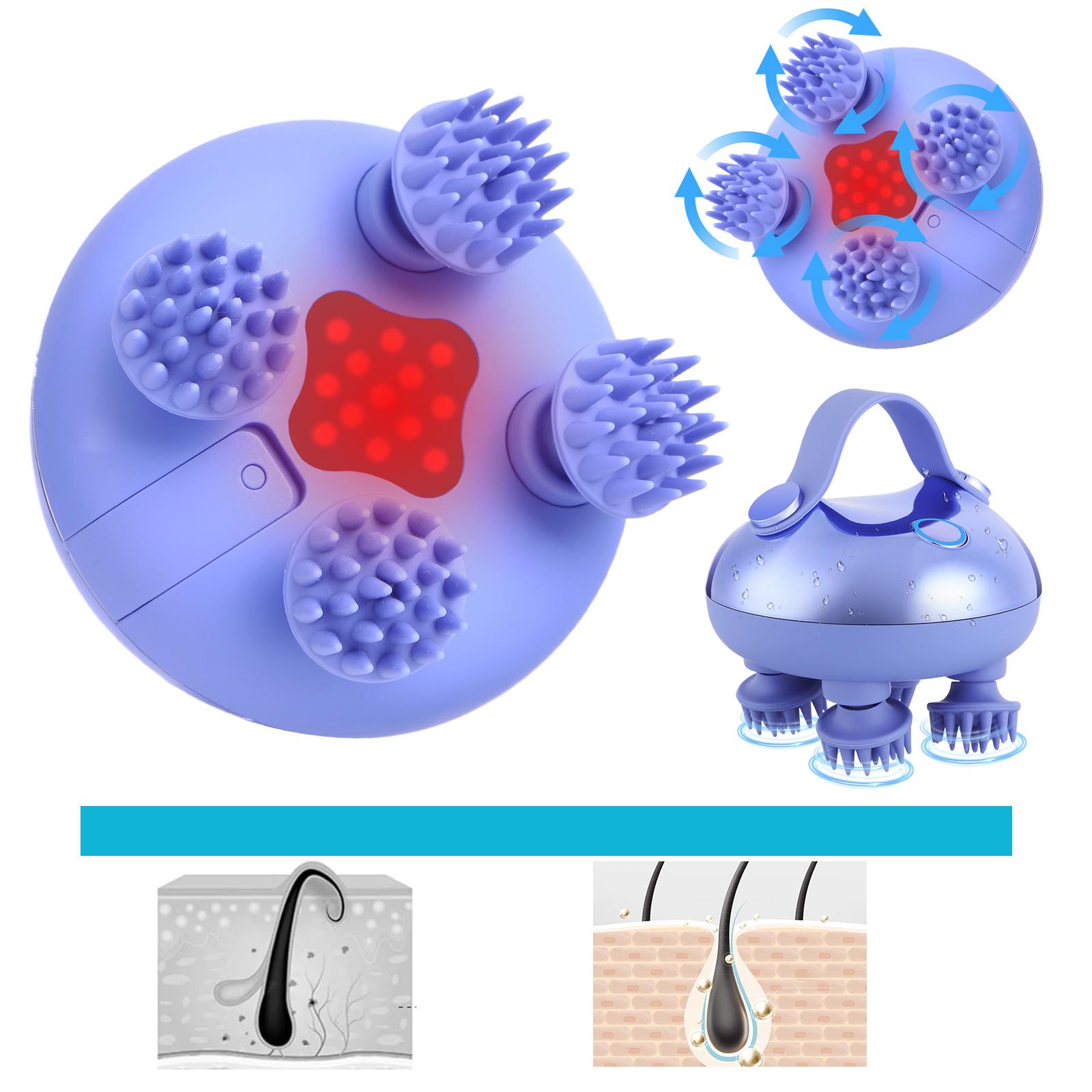 

Электрический массажер для кожи головы с 8 силиконовыми массажными головками Портативный массажер для головы IPX7 Водонепроницаемый для роста волос Снятие стресса