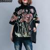 DIMANAF Women Hoodies Sweatshirts Plus Size Tops Black Female Turtleneck Pullover Autumn Spring Thinken Cotton Loose 2022 Print Floral