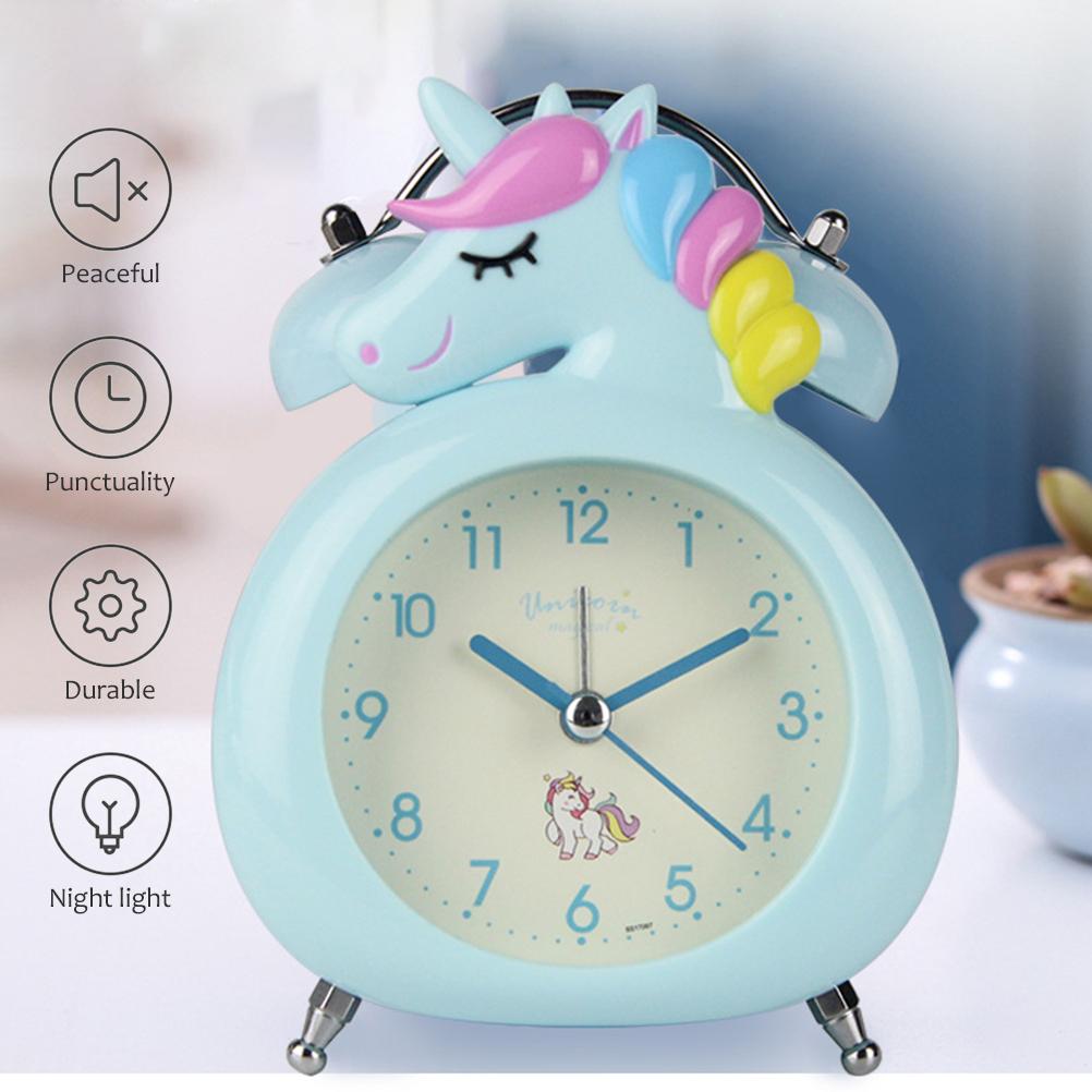 Cute Cartoon Alarm Clock Kids Students Bell Alarm Clock Child Desk Table Clock Night Light Needle Clocks Birthday Gifts