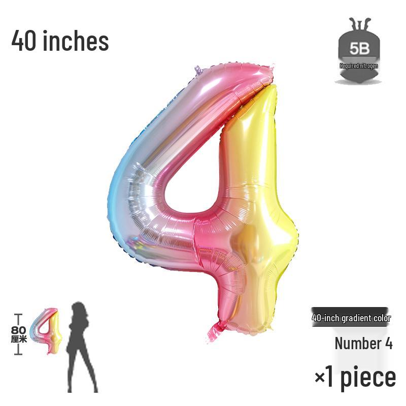 Korean Rainbow Gradient Number Balloon for Kids' First Birthday Decoration