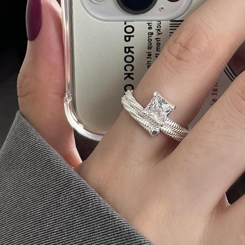 PANJBJ 925 Silver Stars Ring For Women Blue Crystal Opening Sweet Romance Irregular Versatile Jewelry Gift