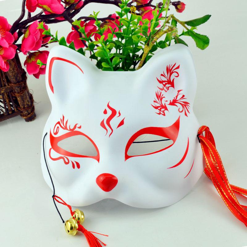 Maschera Kitsune Volpe Dipinta A Mano, Mezza Faccia Per Cosplay, Festival E Parate – Colorata E Resistente