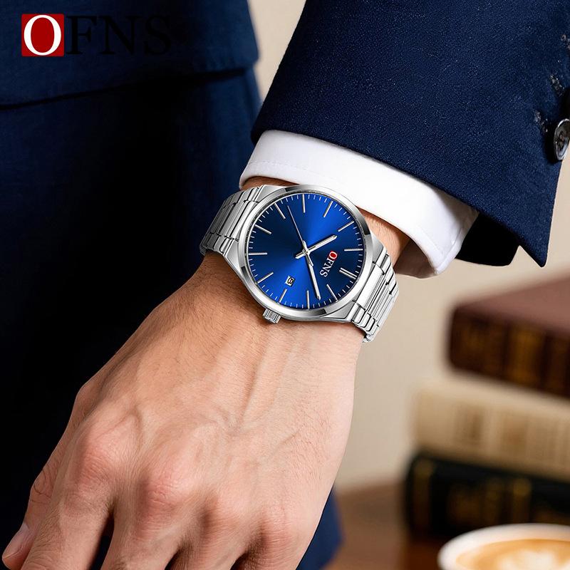 Fashion Mens Womens Watch Outdoor Sports Business Stainless Steel Man Watch Luminous Blue Dial Calendar Quartz Watches for Men+Box