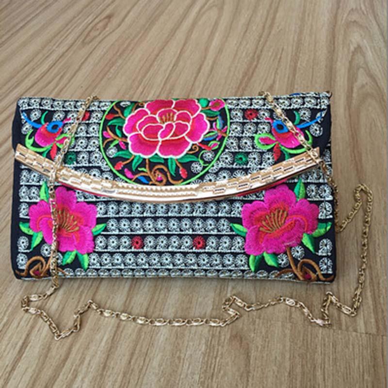 Luxurious Women Ethnic National Flower Bags Handbag Embroidered Clutch Small Flap