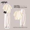 MJ STYLE Women's Cotton Loose Short-Sleeve Wide-Leg Pants Set