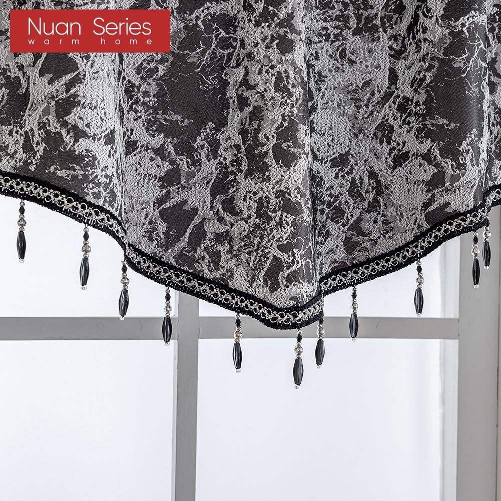 1PC Nuan Series Vintage Luxury Bead String Decorative Valance Jacquard Short Window Valance for Living Room Bedroom Home Decor