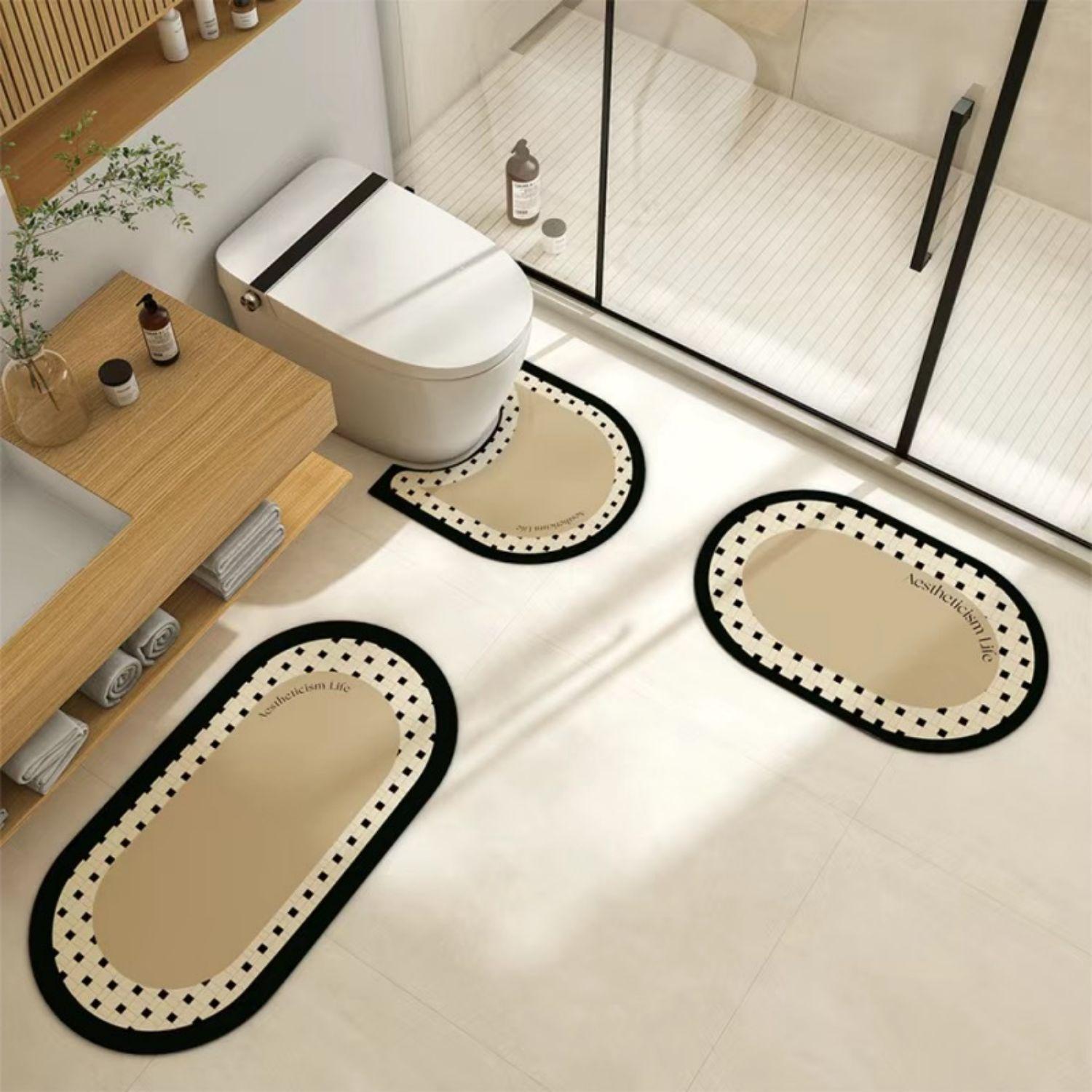 

Коврик для пола в стиле ретро для ванной комнаты с диатомовой грязью, состоящий из трех частей, U-образный коврик для унитаза, впитывающий нескользящий коврик для ног, коврик для входной двери 1pc40x60cm 16x24inch