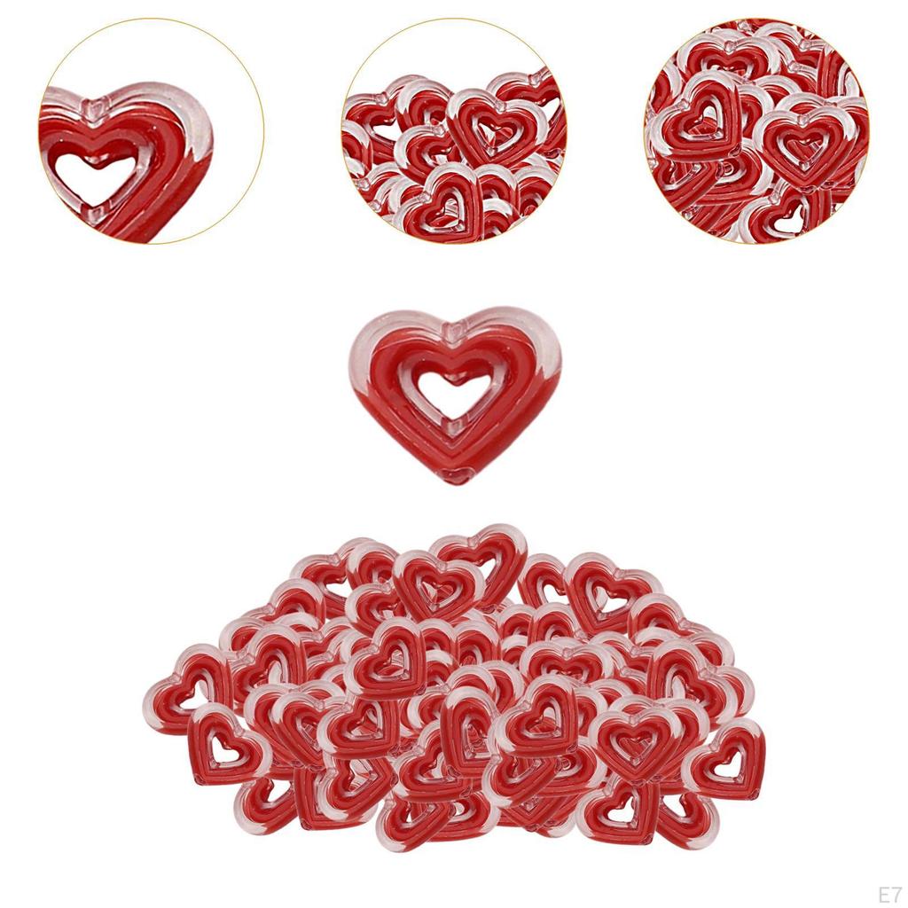 80 Acrylic Heart Beads for Craft Projects, Loose Spacer Jewelry