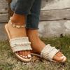 Fashion Fashion Tweed Cloth Flats Slippers Women 2025 String Bead Plus Size 36-43 Summer Sandals Woman Lightweight Outdoor Slides Female