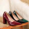 European and American Women's Patent Leather Pointed Toe Chunky Heel High Heels, Plus Size 42-43
