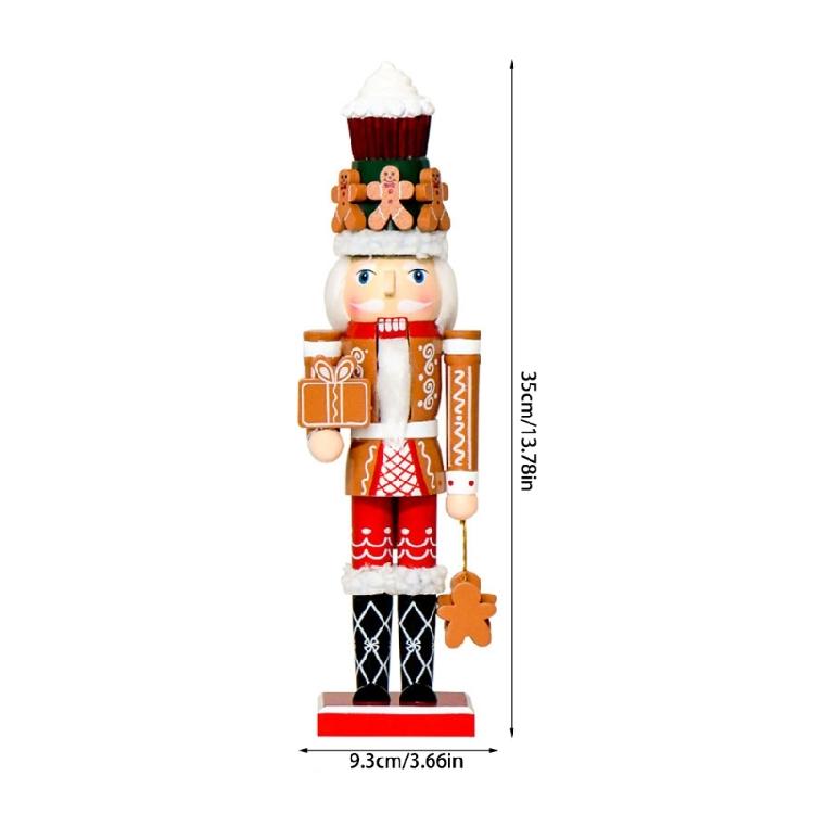 Fascinating 35Cm Gingerbreads Nutcrackers Statue Handcrafted Wooden Christmas Ornament Great For Festival Ambiances