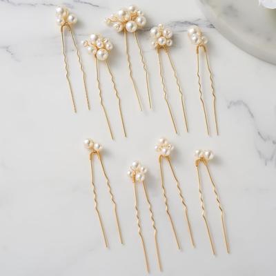 9 Pezzi Forchette Bastoncini per Capelli Perle a Forma di U Sposa Gioielli per Capelli Matrimonio Fermagli per Capelli Perline Eleganti Clip Laterali Lega Colore Oro Ornamenti per la Testa
