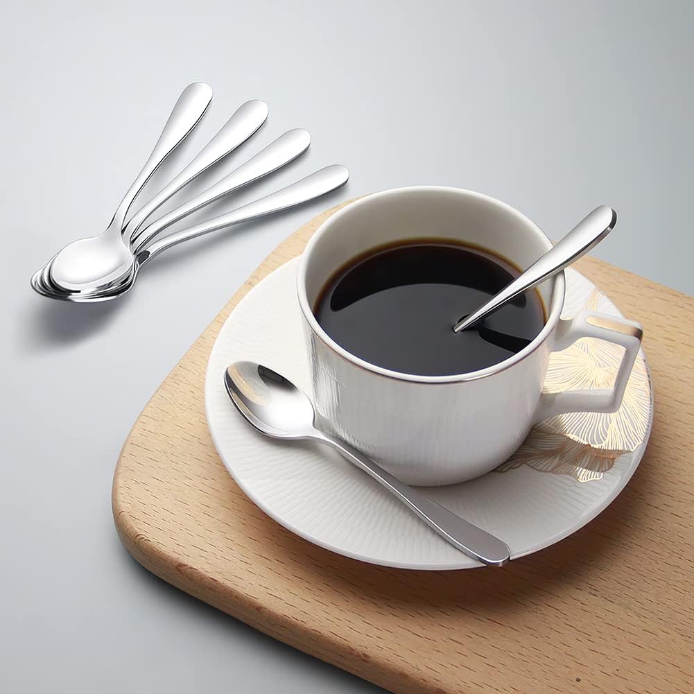 IQCWOOD Coffee Spoons, Mini Espresso Spoon, 6 Pieces Stainless Steel Spoons Silverware Set, Dinner Spoon for Home, Kitchen or Restaurant, Dishwasher