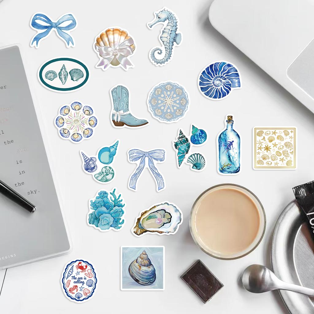 50Pcs The Coastal Girl Stickers Skateboard Notebook Luggage Phone Car Sticker Toy Kawaii Cartoon Shell Crab Shrimp Decals