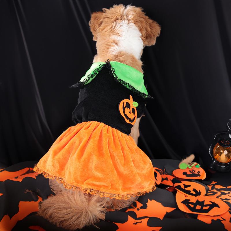 Lustige Hundekleidung Halloween Hundekostüm Haustierrock Kürbisdruck Welpenkleid Chihuahua Yorkies Party Warme Kleidung Heimtierbedarf
