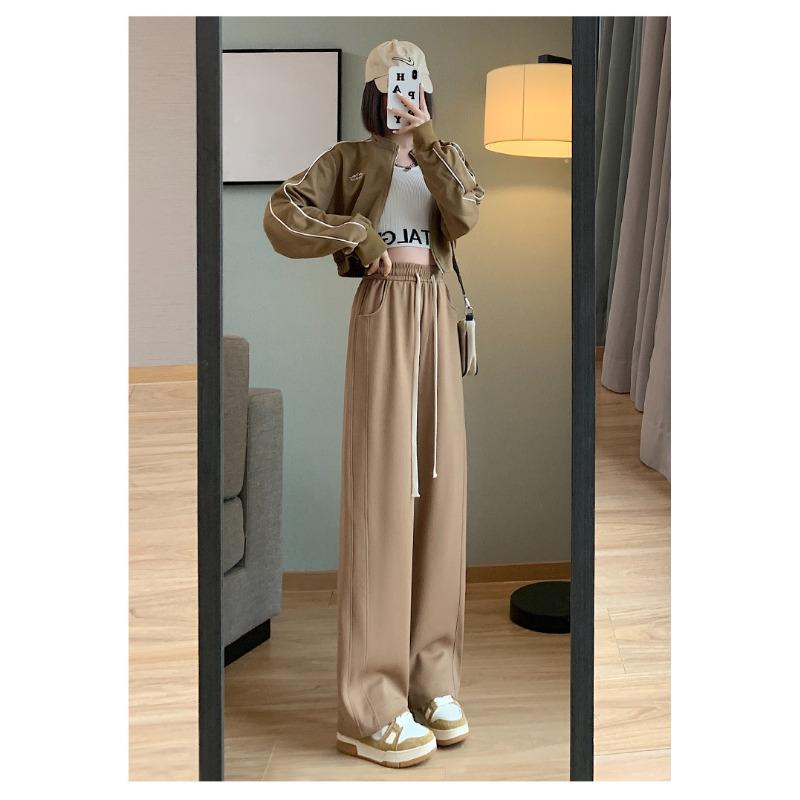 Versiune coreeană pantaloni de trening pentru femei primăvară și toamnă noi talie înaltă drapaj larg drept casual pantaloni de trening banană pantaloni cu picior lat