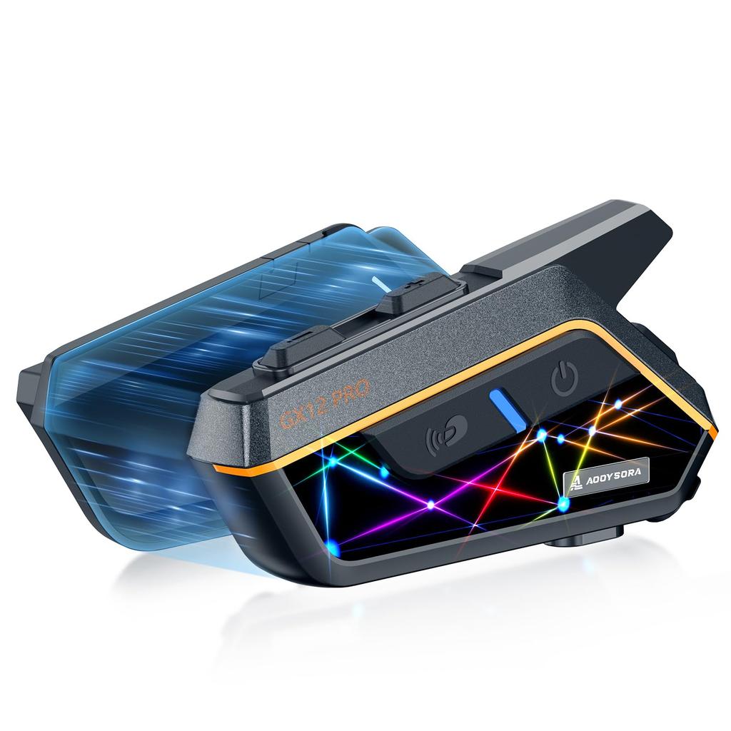 AOOYSORA GX12 PRO Motorcycle Simultaneous Bluetooth 2000M Call Automatic DSP CVC Noise Music Sound IP67 FM Fast Japanese Guidance Instruction LED