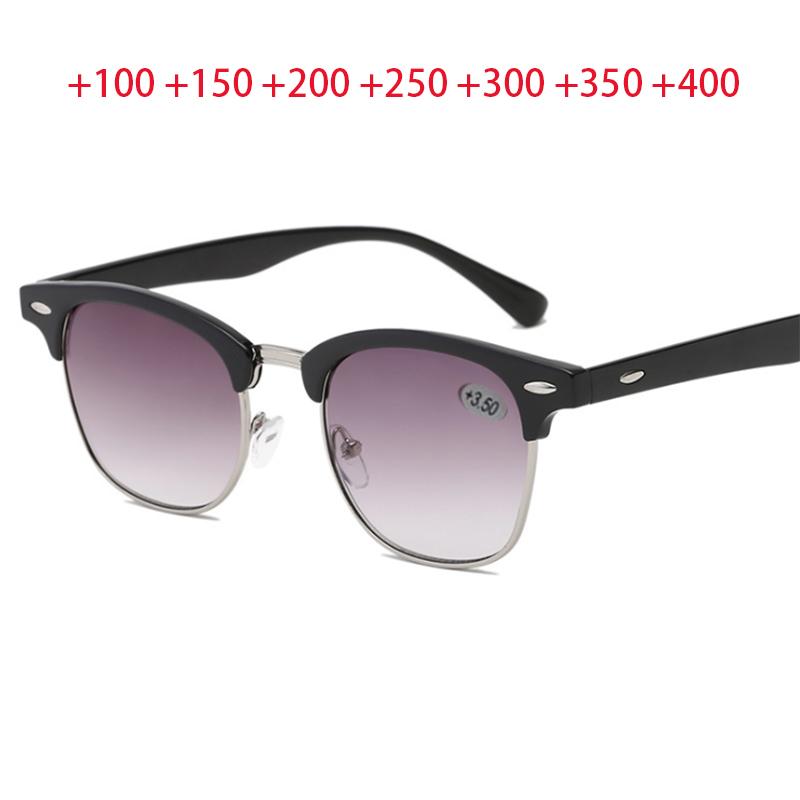 Half Metal Sun Reading Glasses Women Brown Lens Sunglasses With Diopter +1.0 to +4.0 Prebyopia Eyewear