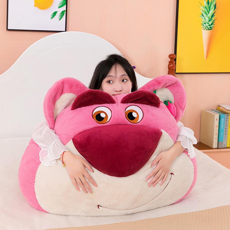 Large Plush Strawberry Bear Hug Backrest Pillow Toy