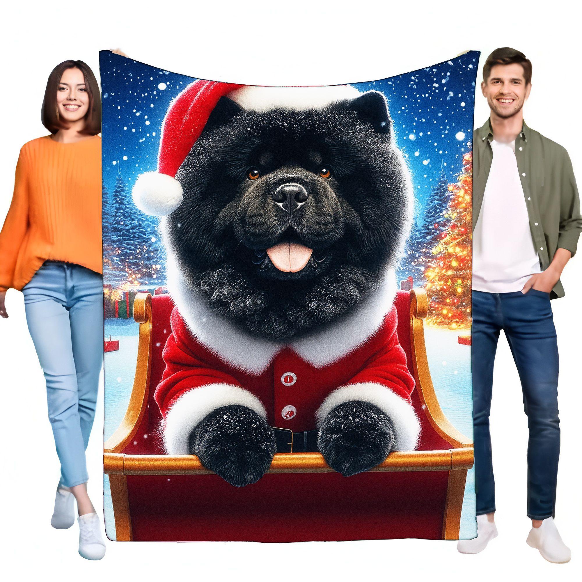 Charming Christmas Dog Blanket Plush Soft Fleece Throw Blanket for Couch and Bed, Cute Chow Chow Design, Perfect Holiday Gift fo Size: 75*100cm, Weight: 230 GSM