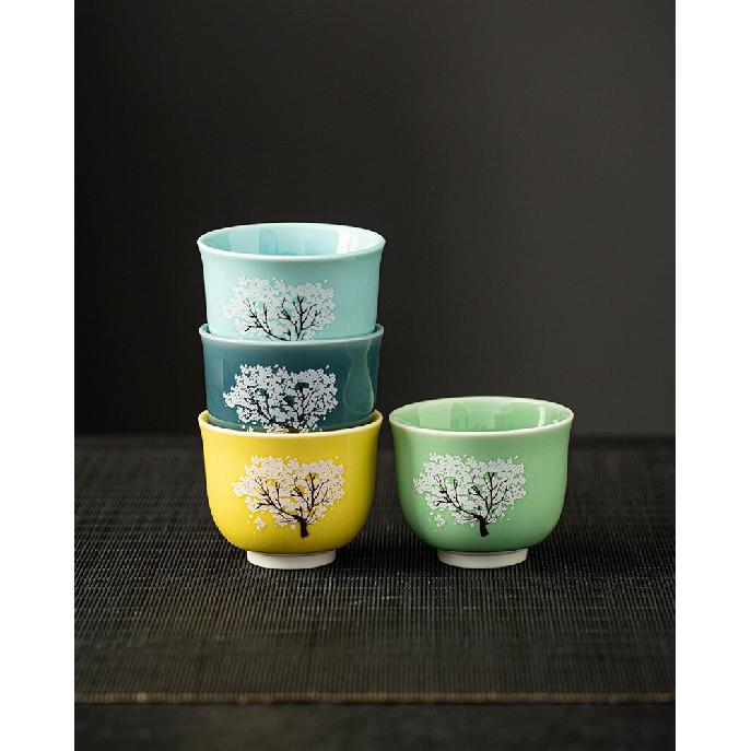 115ml Heat Sensing Color Changing Ceramic Tea Cup Sakura Hope Tree Kung Fu Tea Set