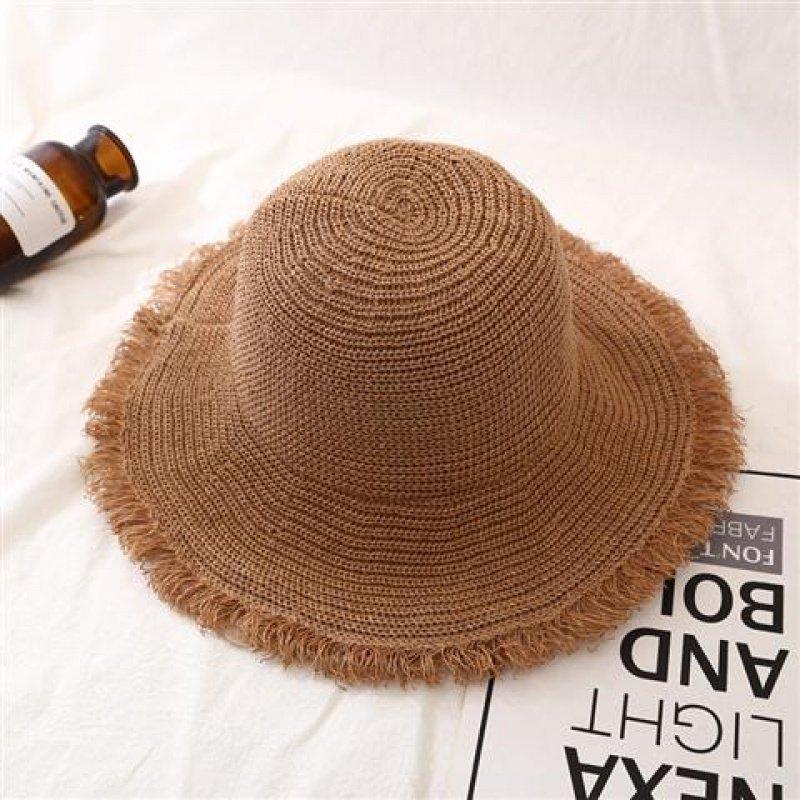 Style Versatile Hat Straw Woven Unique Brim Design Solid Color Hats Sunshade