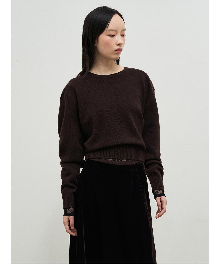Anggae Lambswool Blend 2Holes Solid Pullover Brown
