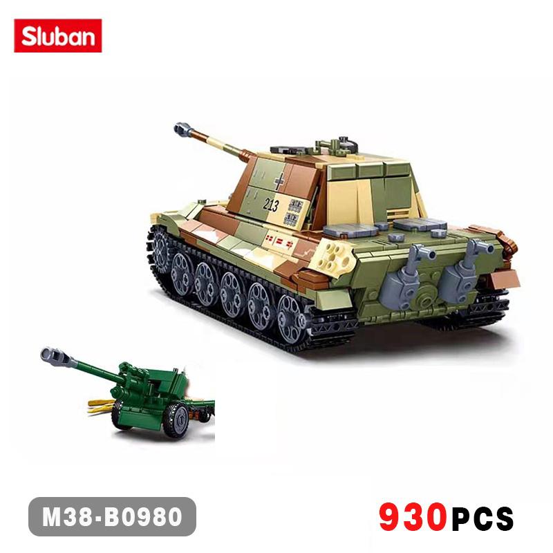 930pcs Sluban 0980 WW2 Military The King Tiger Heavey Tank Army Soldiers Building Blocks Kids Bricks Toys for Boys Gifts