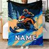 Personalized Snowmobile Blanket Name Winter Adventure Art Soft Fleece Throw Outdoor Lover Gift Home Decor Cold Theme