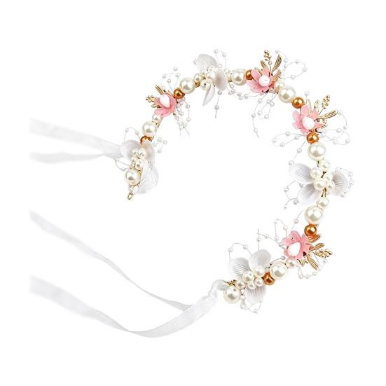 

Headband Floral Butterfly Design Adjustable Ribbon Pale Pink Tulle Flowers Hair Hoop with Imitation Pearls Cubic Zirconia Decor Party Hair Accessory розовый