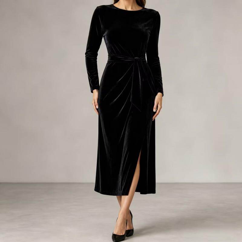 Womens Winter Long Sleeve Velvet Dress