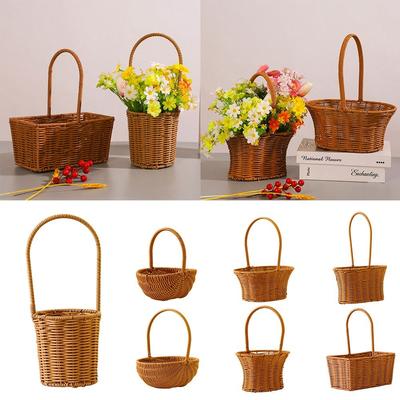 Imitation Rattan Handhold Weaving Basket Brown Home Decoration Hanging Basket Sundries Organizer Toilet Rack