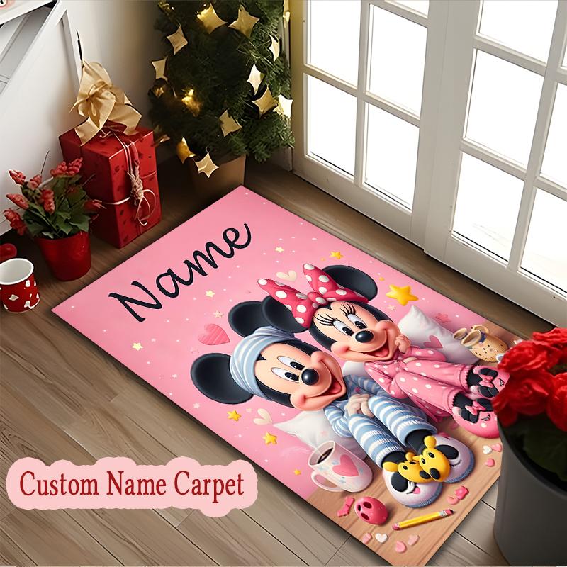 [Mickey Minnie Mouse Area Carpet] Easy Maintenance Chair Rug for Conference Room Use, Customize Name Floor Mat