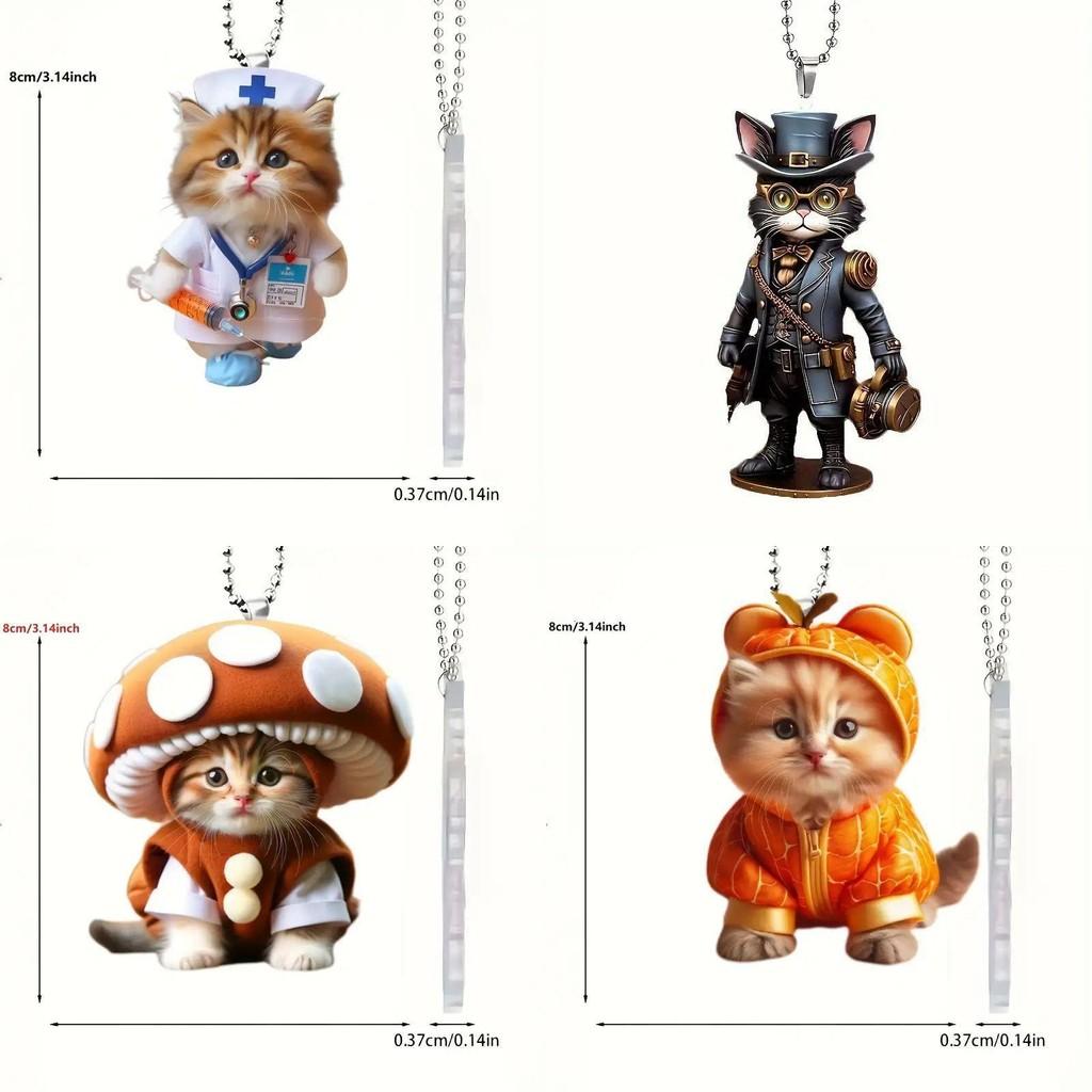 Adorable Acrylic Cat Hanging Ornament For Car Interior Decoration In Cartoon Style