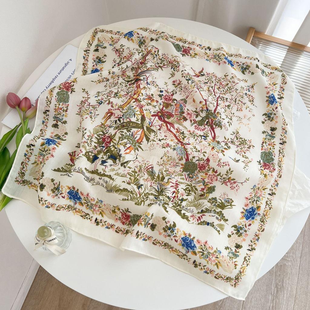 Old Money Wind Cashew Flower Cotton Brown Small Square Scarf Silk Scarf Scarf Shirt Shawl Hair Band Belt Scarf