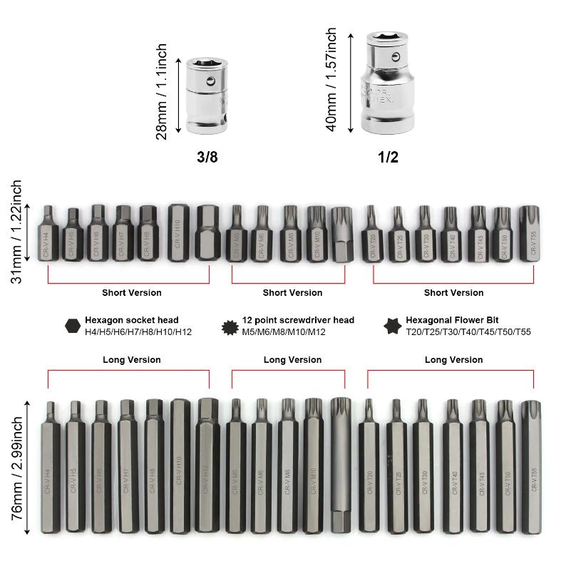 40 Piece Set of Automotive Repair Tools, Including Hexagonal, Hexagonal, and Hexagonal Screwdriver Head Sleeve Sets