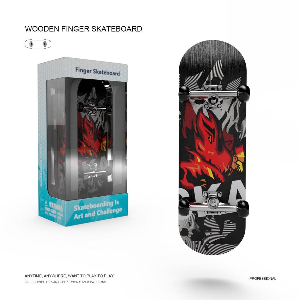 Pattern Finger Skateboard: Five-Layer Maple Wood with Alloy Wheels - Fingertip Swing Toy.