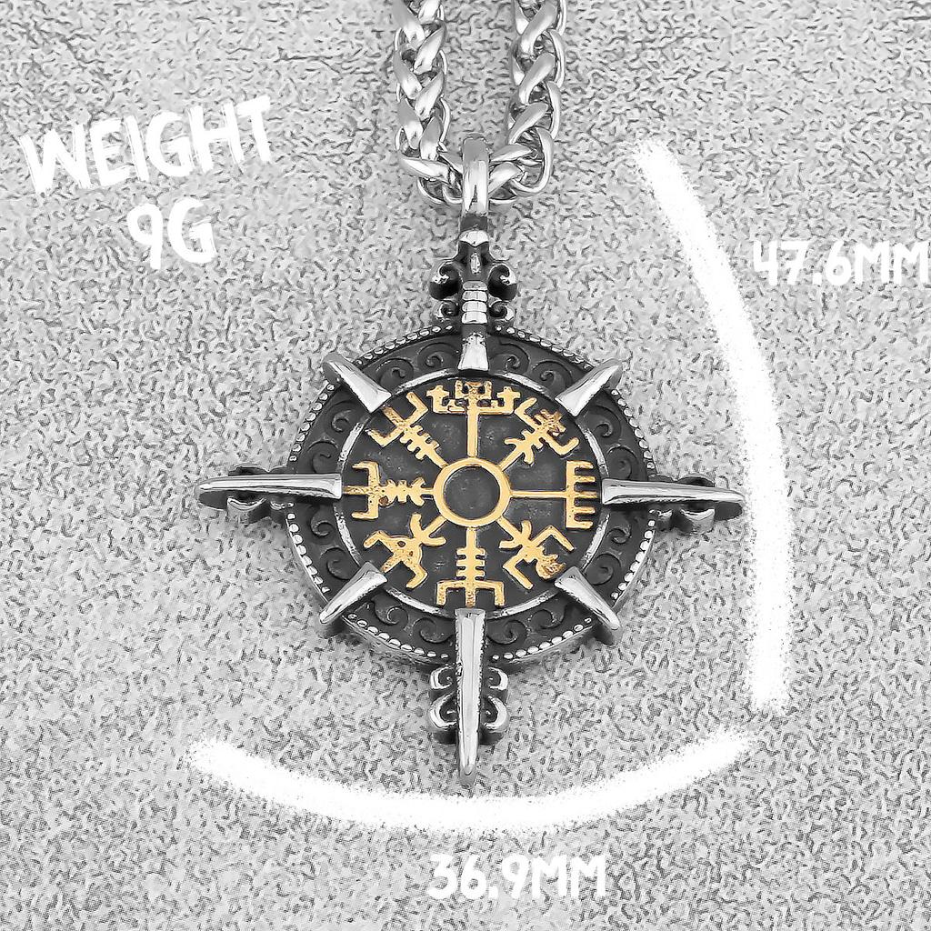 Collana Bussola Vichinga Colore Oro Vintage Uomo Acciaio Inossidabile Antico Rune Norrene Ciondolo Amuleto Vegvisir Uomo Regali Gioielli