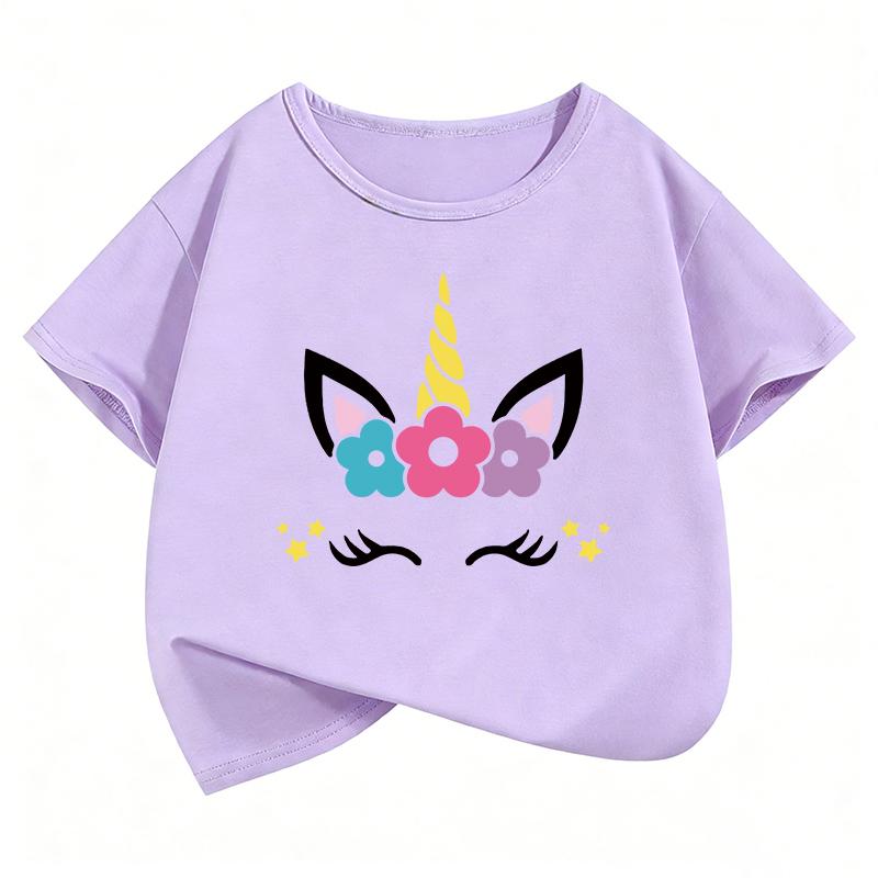 Kawaii Horse Unicorn Design TShirt Printed T Shirt Girls Summer Clothes Short Sleeve Tops TShirts Cute Kids Clothing