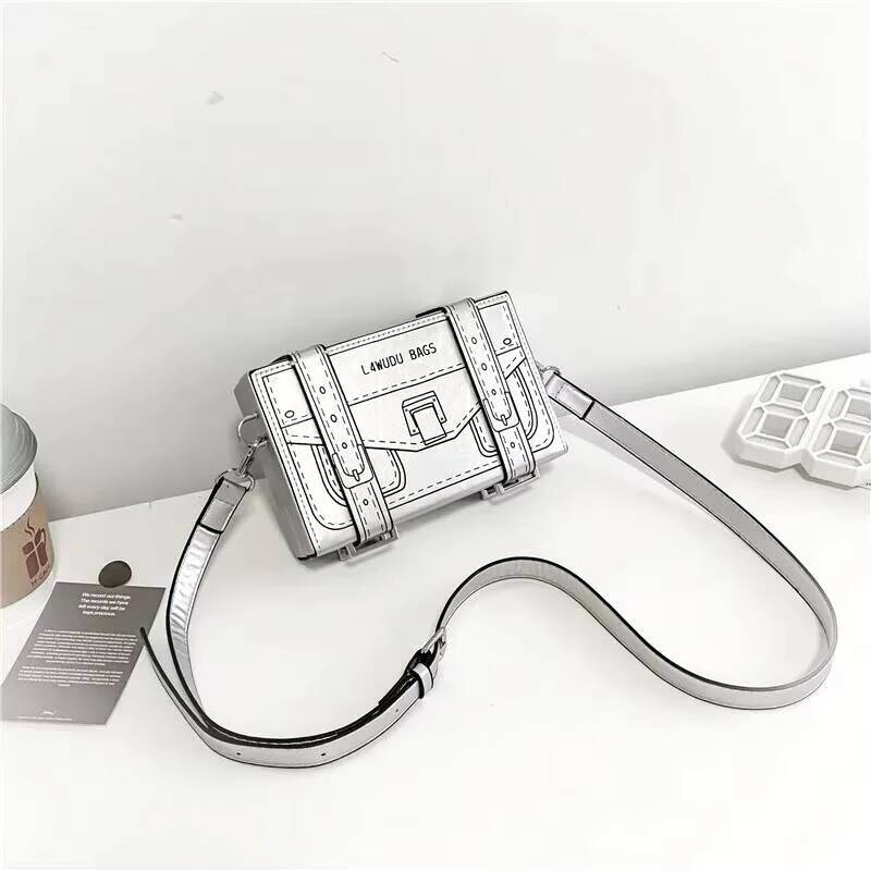 New Box Style Small Square Crossbody Bag Women Casual Purses Mini Fashion Clutch Bag 2D Cartoon Shoulder Bags Unique Trend Packs