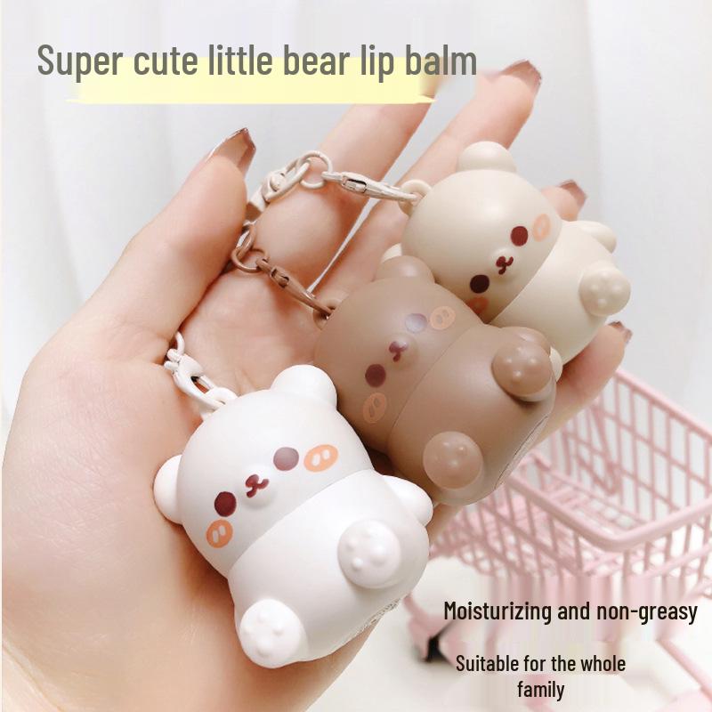 Shi Jing Cute Bear Keychain Lip Balm: Moisturizing & Hydrating Lip Care for Children and Students, Ideal for Autumn and Winter.