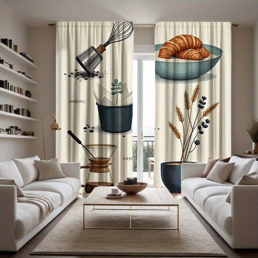 VIKAMA American Kitchen Vintage Watercolor Curtains Living Room Bay Window Vintage Cafe American Country Style