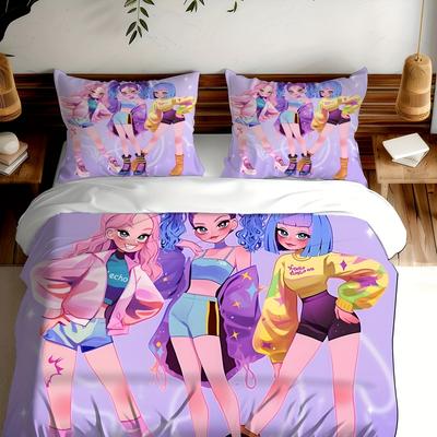 Dämonenjäger-Schwert Kpop Niedliches Pastell-Mädchen-Design Bettwäsche-Set, Perfekt für Mädchen und Erwachsene Schlafzimmerdekoration, Kpop Rummy-Schwert