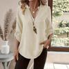 Casual V Neck Large Size Loose Women Blouse Fashion Elegant Tops Pocket Short Sleeve Simple Office Shirts Spring Solid Color Cothing