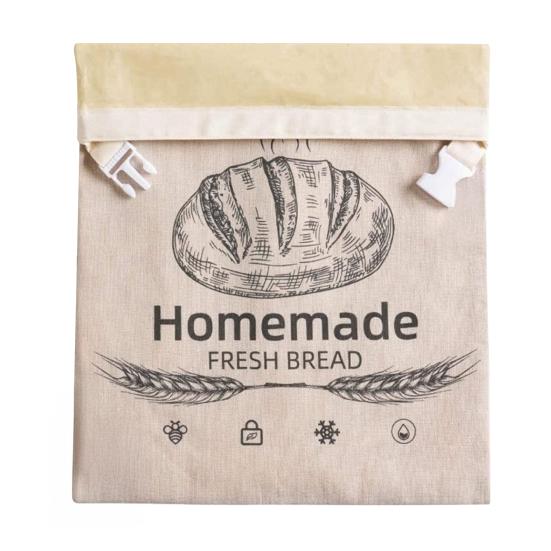 Cotton Bread Bag with TPU Lining And Buckle Design Storage Bag Keeps Bread Fresh Longer Reusable Keeper Bag for Store