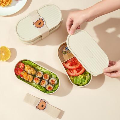 730Ml Reusable Oval Plastic Bento Lunch Box For Kids Students Microwave Safe Sealed Fruit Salad Bento Box With Cartoon Straps