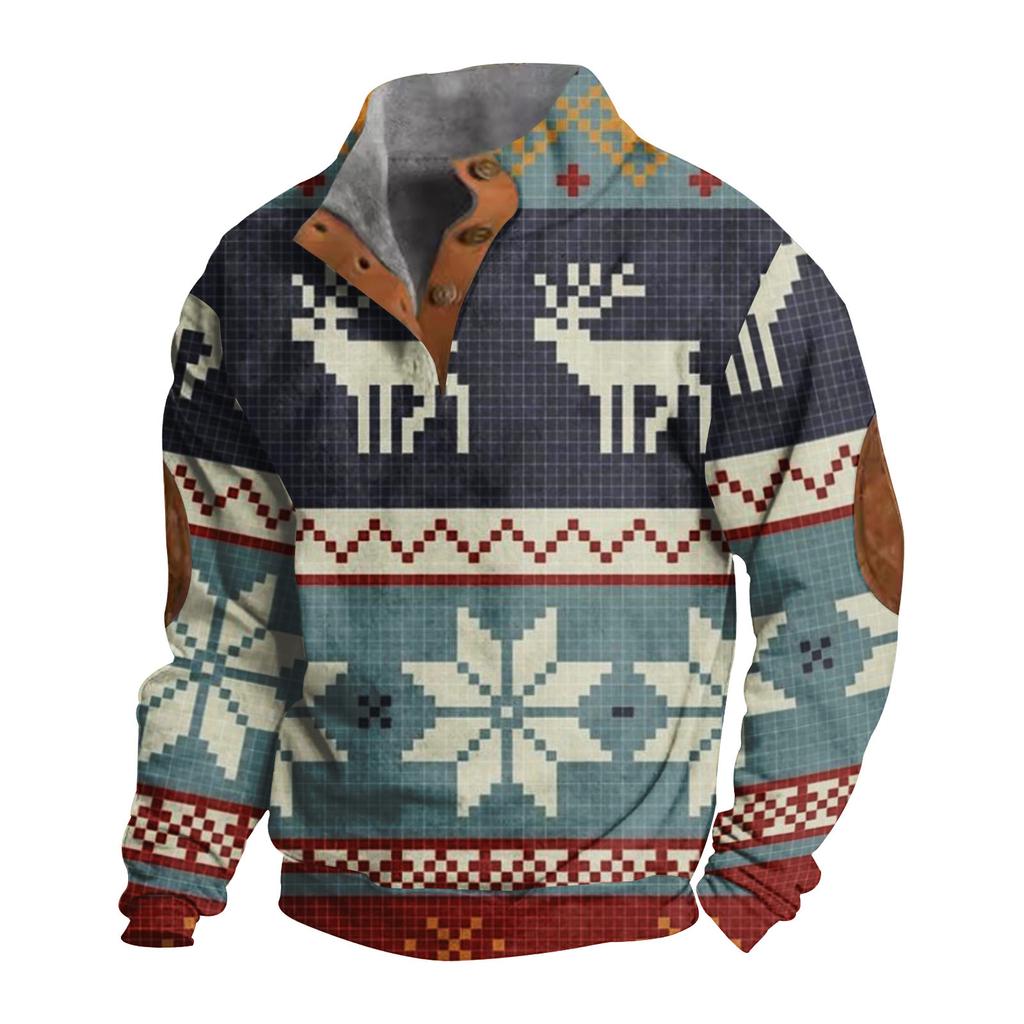 Men's Buttoned Sweatshirt With European And American /winter Printed Long Sleeved Sweatshirt