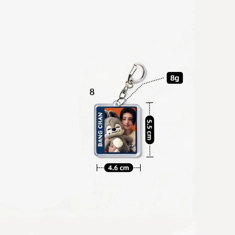 8pc Stray Kids Member Keychain Cute Polaroid Style Real Photo Figure Holding SKZOO Doll Pendant Keyring for Bags, SKZ Merch STAY Fans Collection Gift