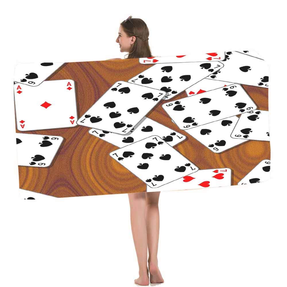 Red White Black Playing Card Game Beach Towel, Microfiber Absorbent Quick Dry Bath Towel, In Vintage Style Soft Kid Unisex Towel