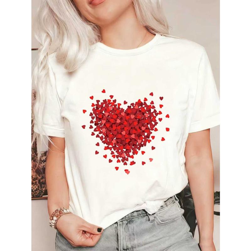 

Black Oversized T Shirt With Red Heart Pattern Print For Casual Wear And Valentine s Day XXXXL білий